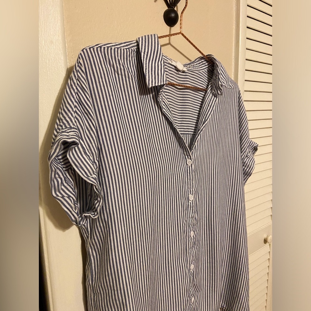 beachlunchlounge Blue Pin Striped Button Up